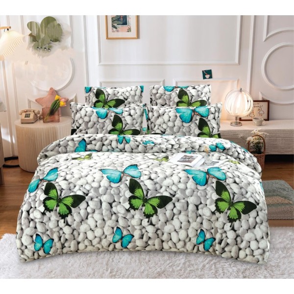 Lenjerie pat dublu, FINET, 6 piese, Gri, Fluturi pe Pietre [1]