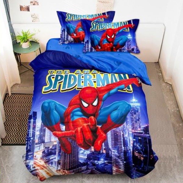 Lenjerie pat single (90x200cm, 100x200cm), FINET, 4 piese, IDENTICA CU POZA, Albastru, SpiderMan [1]
