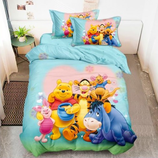Lenjerie pat single (90x200cm, 100x200cm), FINET, 4 piese, IDENTICA CU POZA, Bleu, Winnie the Pooh [1]