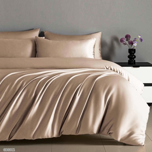 Lenjerie de Pat din Satin Extra Fin, Pat Dublu, 4 Piese, cu ELASTIC, Uni, Latte – Rafinament și Lux la Superlativ [1]