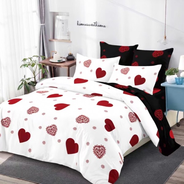 Lenjerie Pat Dublu, FINET, 6 piese, Alb, Negru, Inimioare [1]