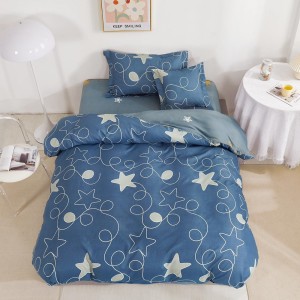 Lenjerie pat 140x200cm,  FINET, 4 piese, cu ELASTIC, Albastru, stelute