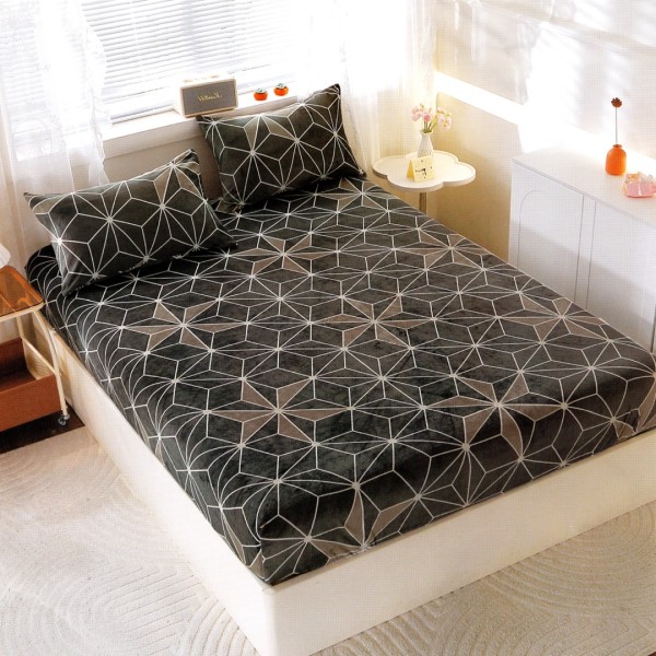 Cearsaf cu Elastic Cocolino 180x200x25 cm – Set cu 2 Fete de Perna, Gros si Pufos, Calitate Premium pentru Confort si Eleganta, Gri, Stele [1]