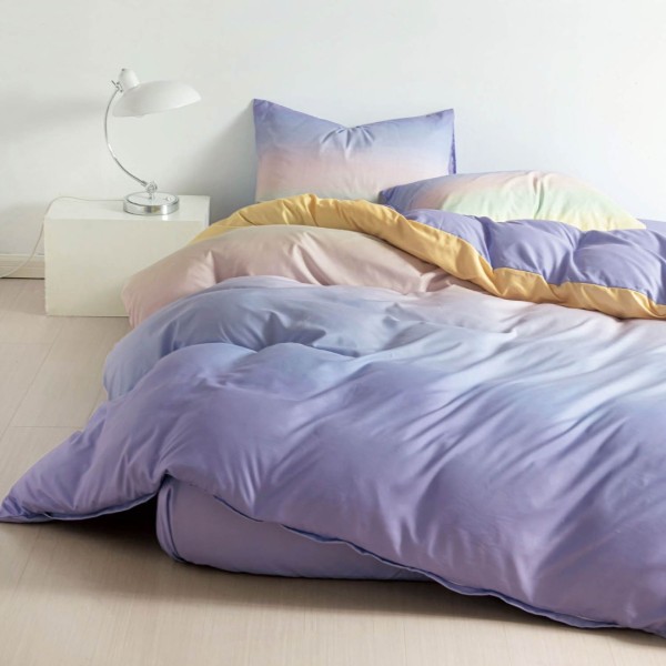 Lenjerie pat 140x200cm,  FINET, 4 piese, cu ELASTIC, Lila, degrade [1]