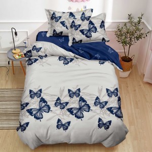 Lenjerie pat 1 PERSOANA, FINET, 4 piese, Gri, Albastru, fluturi