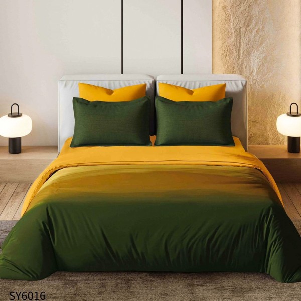 Lenjerie pat dublu,  FINET, Imprimeu Digital, cu ELASTIC, Galben, Verde, Degrade [1]