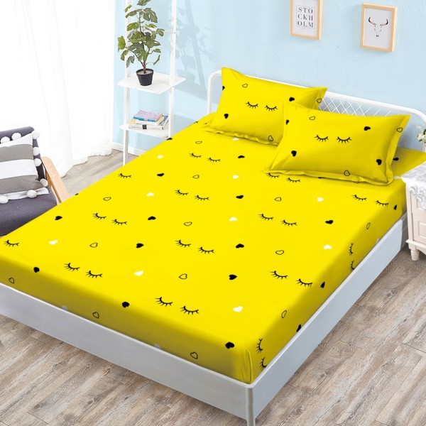 Cearsaf cu elastic, Bumbac FINET, 160x200cm, 2 fete de perne 50x70cm, Galben, Gene [1]