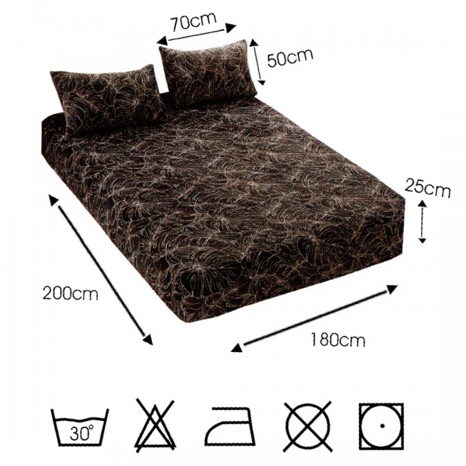 Cearșaf cu Elastic Cocolino 180x200x25 cm – Set cu 2 Fețe de Pernă, Gros și Pufos, Calitate Premium pentru Confort și Eleganță, Negru, Alb, Frunze