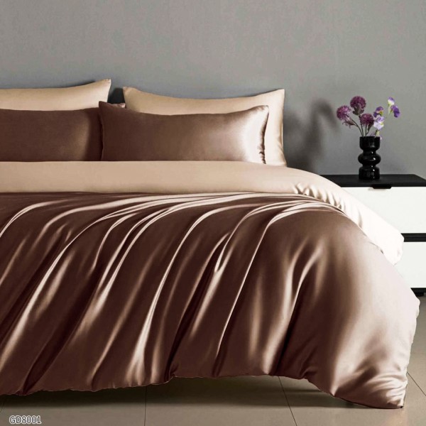 Lenjerie de Pat din Satin Extra Fin, Pat Dublu, 4 Piese, cu ELASTIC, Bicolor, Maro – Rafinament și Lux la Superlativ [1]