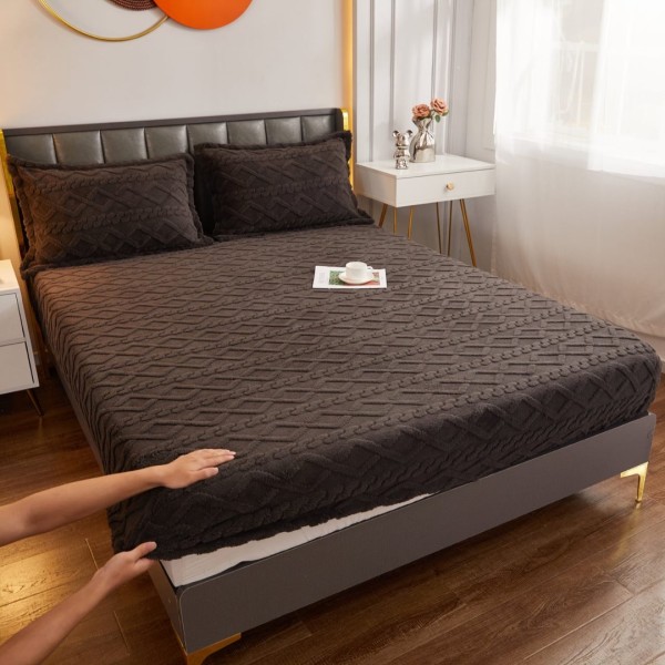Cearșaf cu Elastic Cocolino, Model 3D Tricotat, 180x200x25 cm – Set cu 2 Fețe de Pernă, Gros și Pufos, Negru [1]