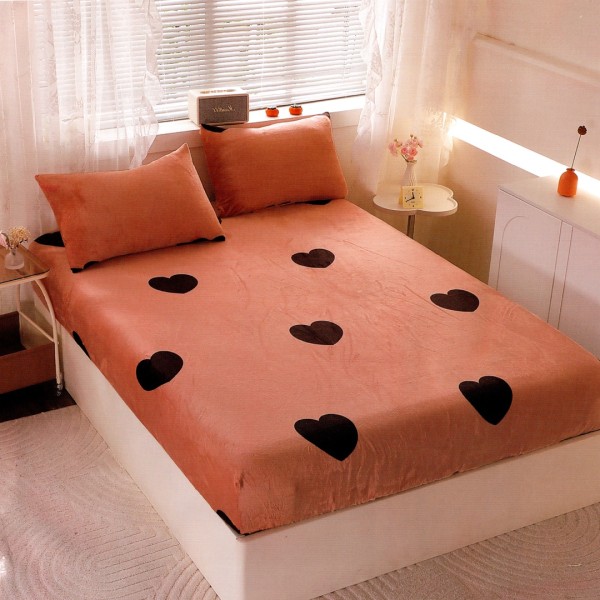 Cearsaf cu Elastic Cocolino 180x200cm si 2 fete de perna 50x70cm, Roz prafuit, Inimioare [1]