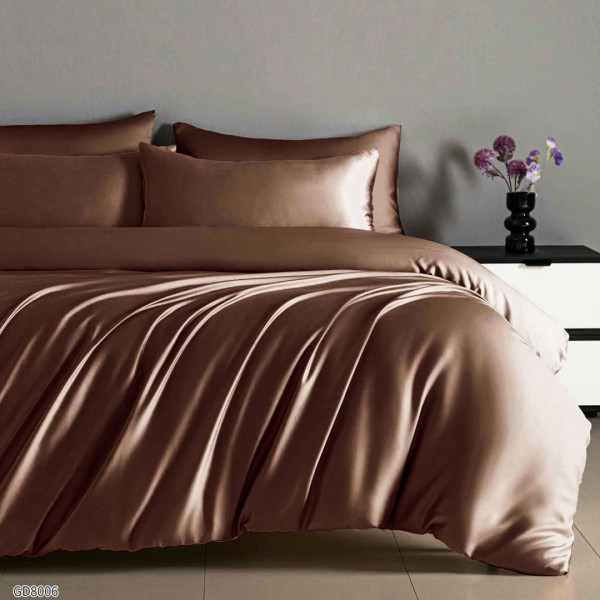Lenjerie de Pat din Satin Extra Fin, Pat Dublu, 4 Piese, cu ELASTIC, Uni, Maro Ciocolata – Rafinament și Lux la Superlativ [1]
