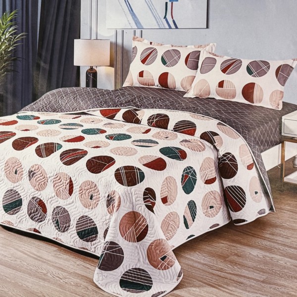 Cuvertură Pat Dublu, 3 Piese, Bumbac 100% Imprimat – Calitate Premium, cu Imprimeu Durabil, cod CSA-CV63 [1]