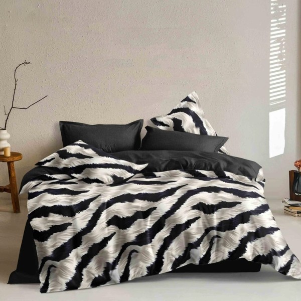 Lenjerie pat dublu (140x200cm, 160x200cm, 180x200cm), FINET, 6 piese, Alb, Negru, animal print luxury [1]