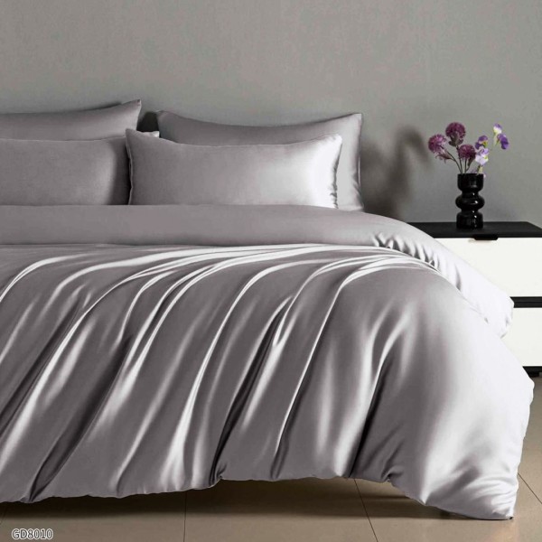 Lenjerie de Pat din Satin Extra Fin, Pat Dublu, 4 Piese, cu ELASTIC, Uni, Gri deschis – Rafinament și Lux la Superlativ [1]