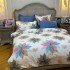 Lenjerie Pat Dublu,  FINET, 6 piese, Alb, Bleumarin, Gri, Roz, Flori din Frunze [5]