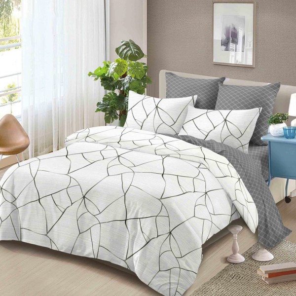 Lenjerie Pat Dublu,  FINET, 6 piese, Crem, Gri, Model Clasic [1]