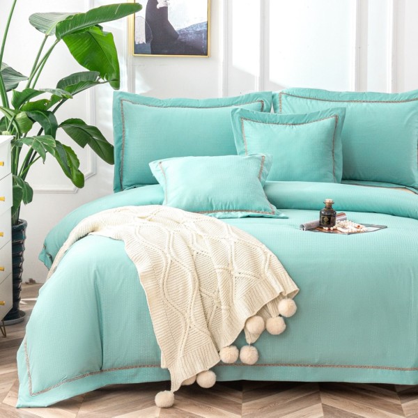 Lenjerie Pat Dublu, Bumbac Neted Fin, cu Bordura din Broderie Rafinata, CEARSAF CU ELASTIC, 6 piese, Menta [1]