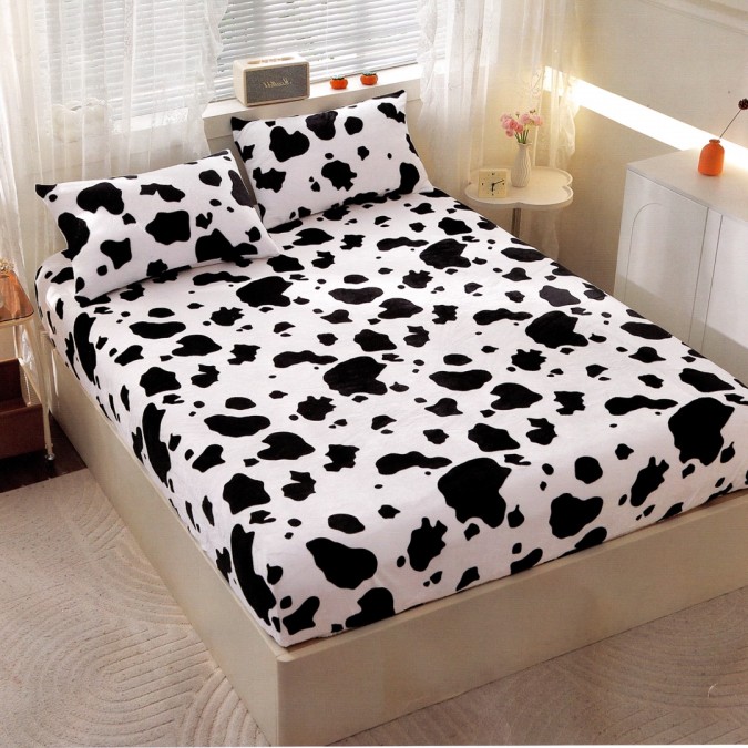 Cearșaf cu Elastic Cocolino 180x200x25 cm – Set cu 2 Fețe de Pernă  Gros și Pufos  Calitate Premium pentru Confort și Eleganță  Alb  Negru  Animal Print