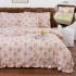 Lenjerie pat dublu,  Finet cu Volanase, CEARSAF CU ELASTIC, 6 piese, Rozaliu, Flori [3]
