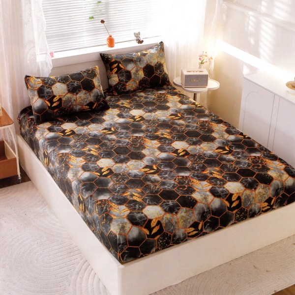Cearsaf cu Elastic Cocolino 180x200x25 cm – Set cu 2 Fete de Perna, Gros si Pufos, Calitate Premium pentru Confort si Eleganta, Gri, Negru, Fagure [1]