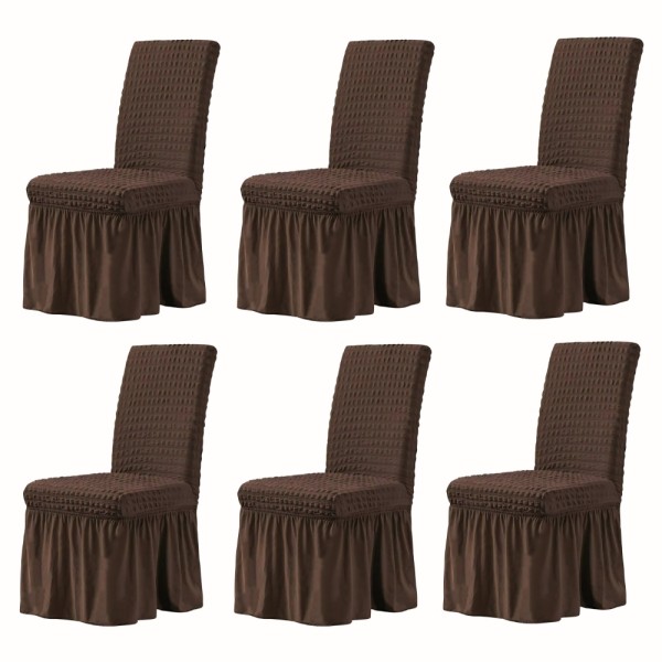 Set 6 Huse Elastice si Creponate Cu Volanase pentru Scaune, maro inchis [1]