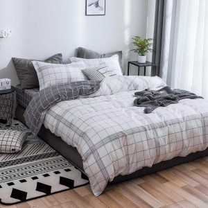 Lenjerie pat dublu cu Elastic (160x200cm si 180x200cm), bumbac satinat, Gri, Alb, patratele Lenjerie pat dublu cu Elastic (160x200cm si 180x200cm), bumbac satinat, Gri, Alb, patratele