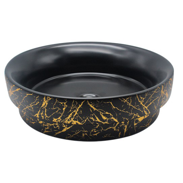 SMACK Lavoar Ceramic Premium, Rotund Negru-Gold, 40x40x11CM [1]