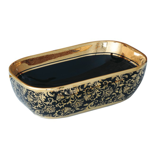 SMACK Lavoar Ceramic Premium, Oval Gold -Negru, 45.5×32.x13.5CM [1]
