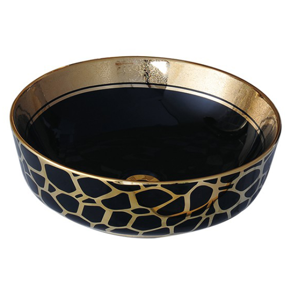 SMACK Lavoar Ceramic Premium, Rotund Gold -Negru, 41.5×41.5×13.5CM [1]