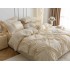 Lenjerie de Pat Premium, JOJO HOME, Finet Soft Touch, cu Inimioare din Pliuri Brodate, si Dantela Delicata, 6 Piese, Nesifonabilă și Durabilă, Crem [6]