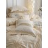 Lenjerie de Pat Premium, JOJO HOME, Finet Soft Touch, cu Inimioare din Pliuri Brodate, si Dantela Delicata, 6 Piese, Nesifonabilă și Durabilă, Crem [4]