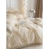 Lenjerie de Pat Premium, JOJO HOME, Finet Soft Touch, cu Inimioare din Pliuri Brodate, si Dantela Delicata, 6 Piese, Nesifonabilă și Durabilă, Crem [3]