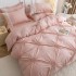 Lenjerie de Pat Premium, JOJO HOME, Finet Soft Touch, cu Inimioare din Pliuri Brodate, si Dantela Delicata, 6 Piese, Nesifonabilă și Durabilă, Roz Pal [2]