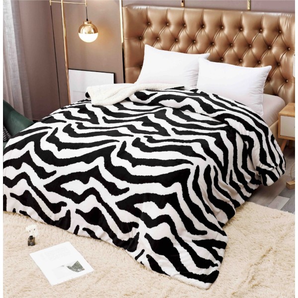 Patura CoCoLiNo cu blanita, 200x230cm, Jojo Home, Alb-Negru, Zebra [1]