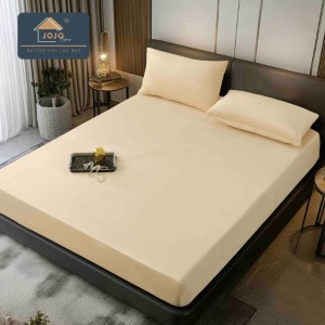 Cearsaf cu elastic, Catifea, 160/180x200cm, 2 fete de perne 50x70cm, Jojo Home, Crem