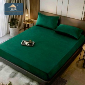 Cearsaf cu elastic, Catifea, 160/180x200cm, 2 fete de perne 50x70cm, Jojo Home, Verde