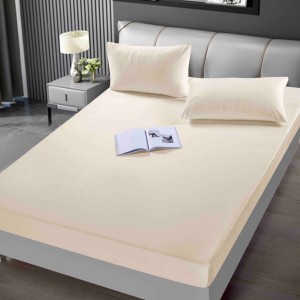 Cearsaf cu elastic, Catifea, 160/180x200cm, 2 fete de perne 50x70cm, Jojo Home, Crem deschis