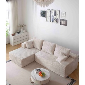 Canapea tip Coltar Ribba Soft, Spuma HD, Design in dungi, Ambalat Vidat, crem