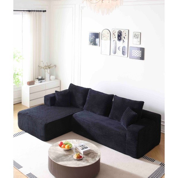 Canapea tip Coltar Ribba Soft, Spuma HD, Design in dungi, Ambalat Vidat, bleumarin [1]