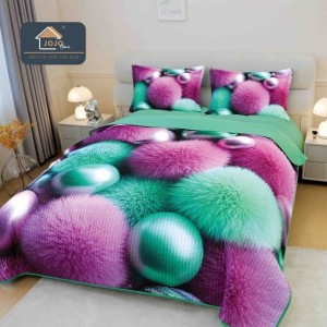 Cuvertura Matlasată, Bumbac Finet, cu Imprimeu 5D, 220x240cm + 2 fete de perna 50x70cm, Roz, Menta, Sfere Pufoase Cuvertura Matlasată, Bumbac Finet, cu Imprimeu 5D, 220x240cm + 2 fete de perna 50x70cm, Roz, Menta, Sfere Pufoase