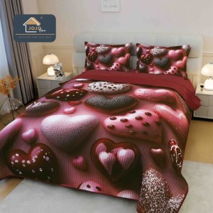 Cuvertura Matlasată, Bumbac Finet, cu Imprimeu 5D, 220x240cm + 2 fete de perna 50x70cm, Roz, Maro, Inimioare de Ciocolata Cuvertura Matlasată, Bumbac Finet, cu Imprimeu 5D, 220x240cm + 2 fete de perna 50x70cm, Roz, Maro, Inimioare de Ciocolata