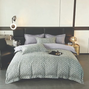 Lenjerie pat dublu, FINET DeLuxe, 6 piese, cu ELASTIC, Jojo Home, Cutie Eleganta, Gri, Romburi