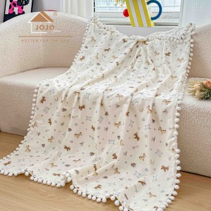 Patura Pufoasa pentru Copii din Bumbac, Dublata cu Cocolino, 100x150 cm, cu Ciucuri, Alb, Caluti Patura Pufoasa pentru Copii din Bumbac, Dublata cu Cocolino, 100x150 cm, cu Ciucuri, Alb, Caluti