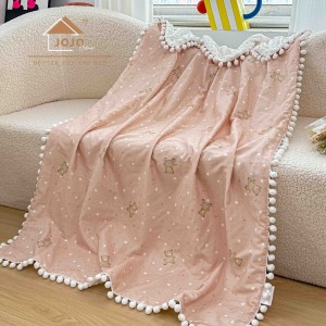 Patura Pufoasa pentru Copii din Bumbac, Dublata cu Cocolino, 100x150 cm, cu Ciucuri, Roz, Ursuleti Patura Pufoasa pentru Copii din Bumbac, Dublata cu Cocolino, 100x150 cm, cu Ciucuri, Roz, Ursuleti