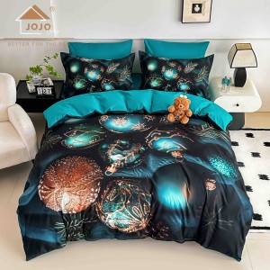 Lenjerie pat dublu, FINET, Imprimeu Digital 5D - Identic cu poza, Cu ELASTIC, 6 piese, Jojo Home, Turquoise, Globulete