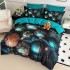 Lenjerie pat dublu, FINET, Imprimeu Digital 5D - Identic cu poza, Cu ELASTIC, 6 piese, Jojo Home, Turquoise, Globulete [2]