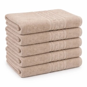 Set 5 prosoape medii 50x90cm, din 100% bumbac pakistanez,  400g, Greek Border, Bej
