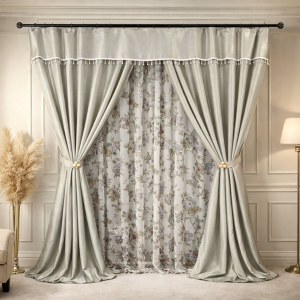 Set 3 metri de 2 bucati de Draperie BlackOut, Pearls, 150cm latime x 270cm înălțime, cu rejansa pt sina, Crem cu Sclipici