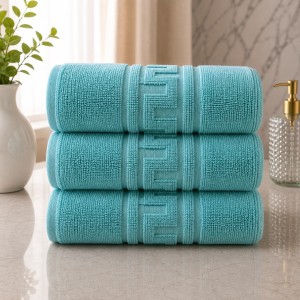 Set 3 prosoape mari, Greek Border, 70x130cm, din 100% bumbac pakistanez,  380g, Bleu